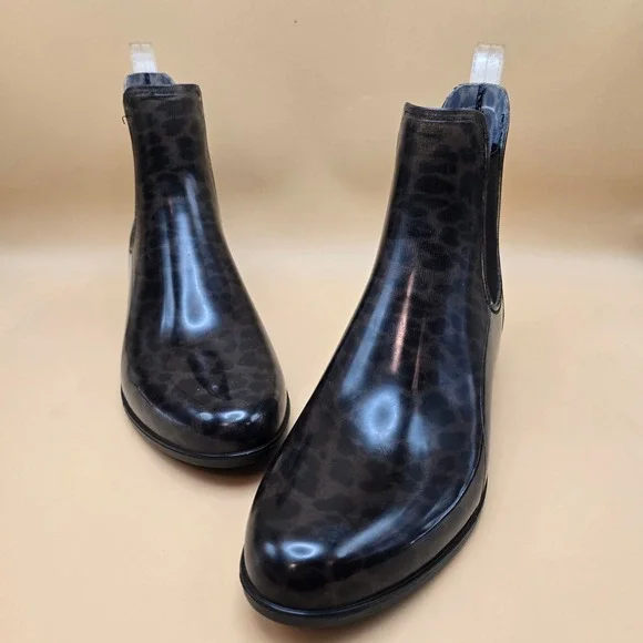 Sam Edelman Tinsley Leopard Print Rain Boots Black Grey Womens 8M Chelsea Boot - Picture 2 of 16